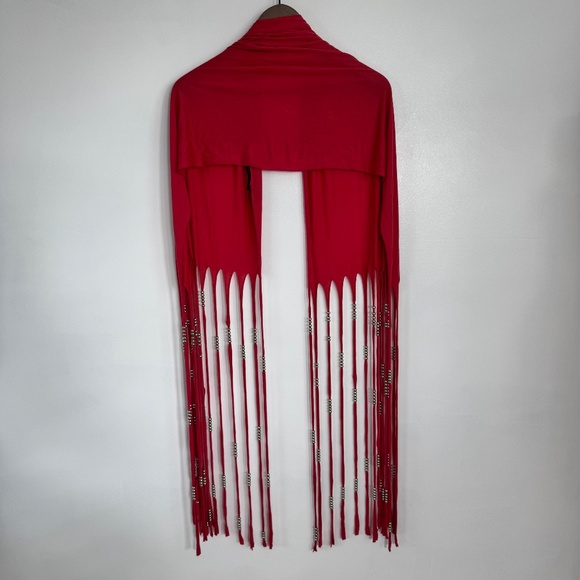 Fringe Beaded Jersey Wrap Retro Boho Hippie Music Festival 80s 90s Glam Rock - Picture 3 of 9